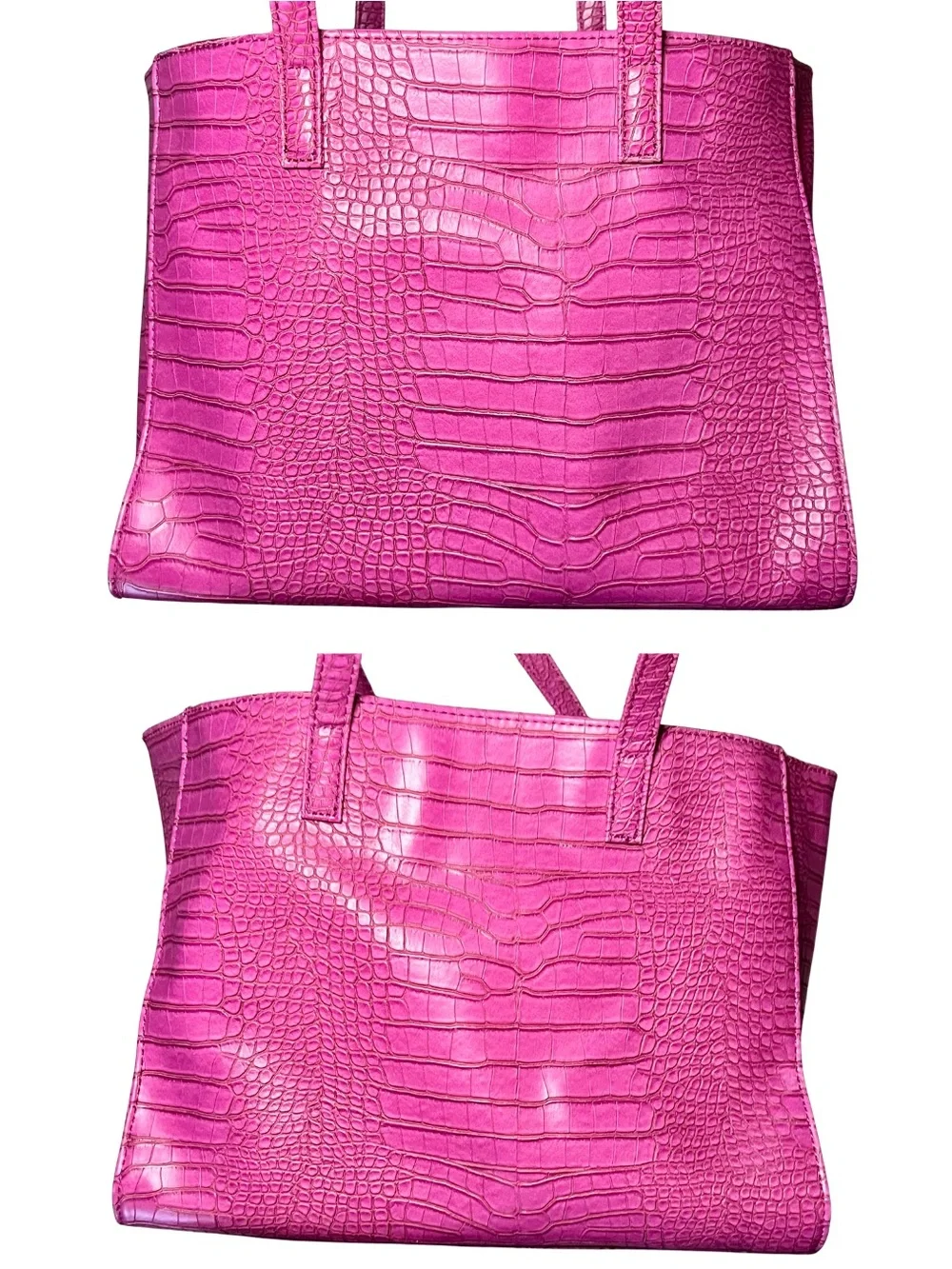 Hot Pink Croc Embossed Oversized Tote Bag w/ Large Felt Organizer Insert